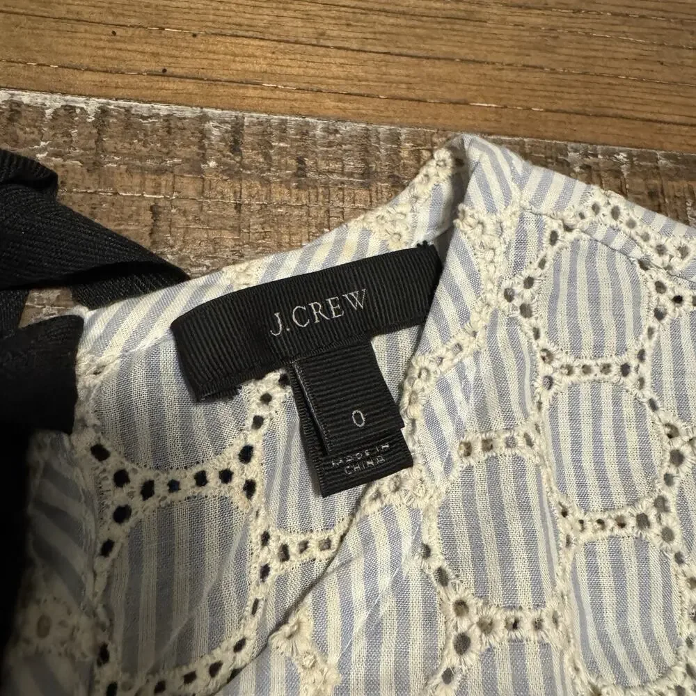 J CREW Eyelet Lace SS Pullover Blouse Striped Women's Size 0 Career Event Office - Picture 5 of 8